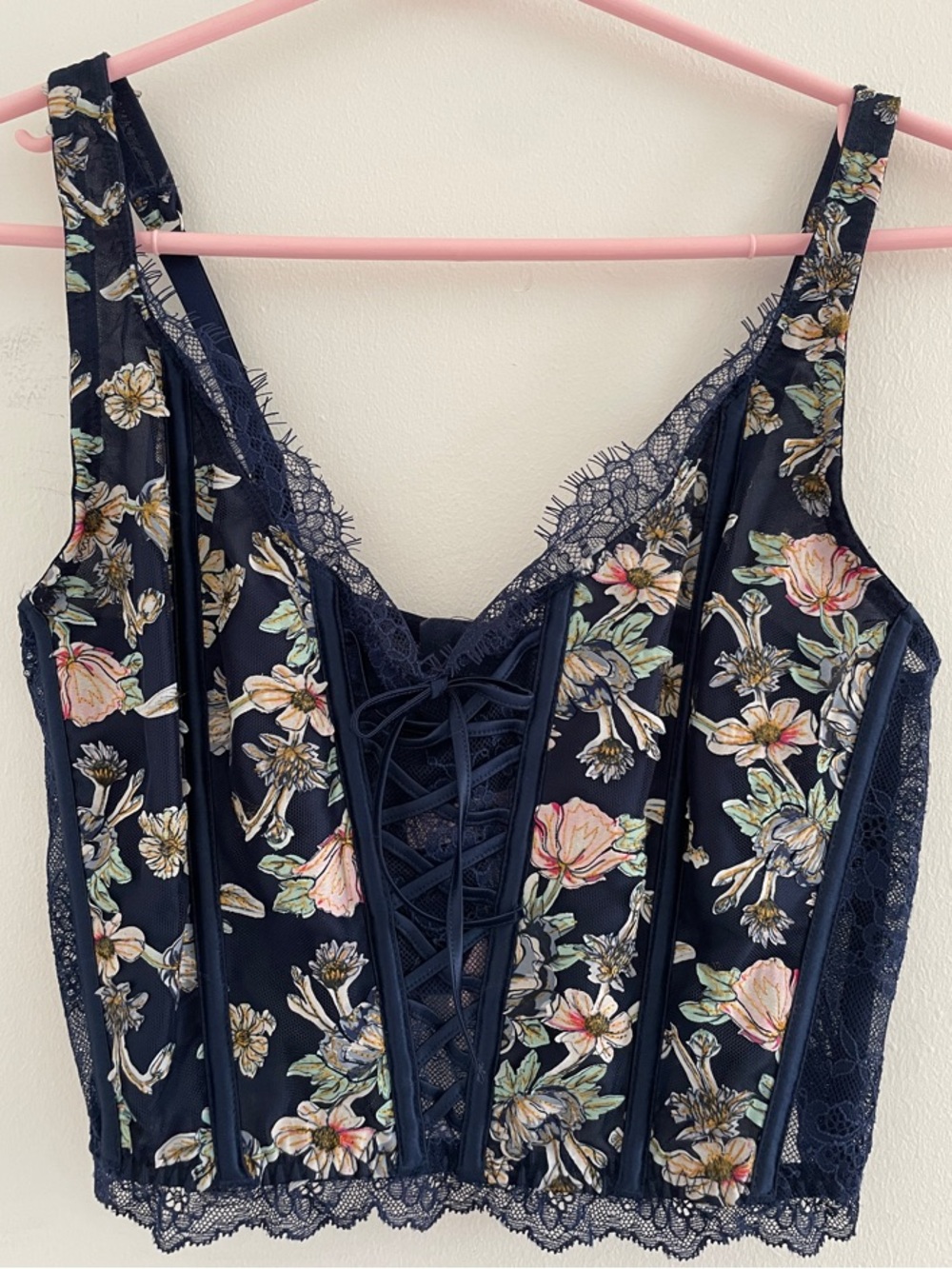 Victoria's Secret Navy Floral Hooks Corset Bralette